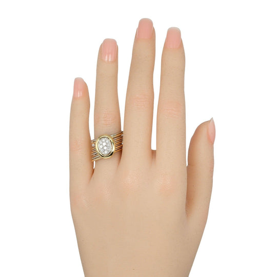 Damiani Ring 18k Yellow Gold , 18k White Gold , Pav Diamonds Silver 10 Link Vintage Women Used Authentic