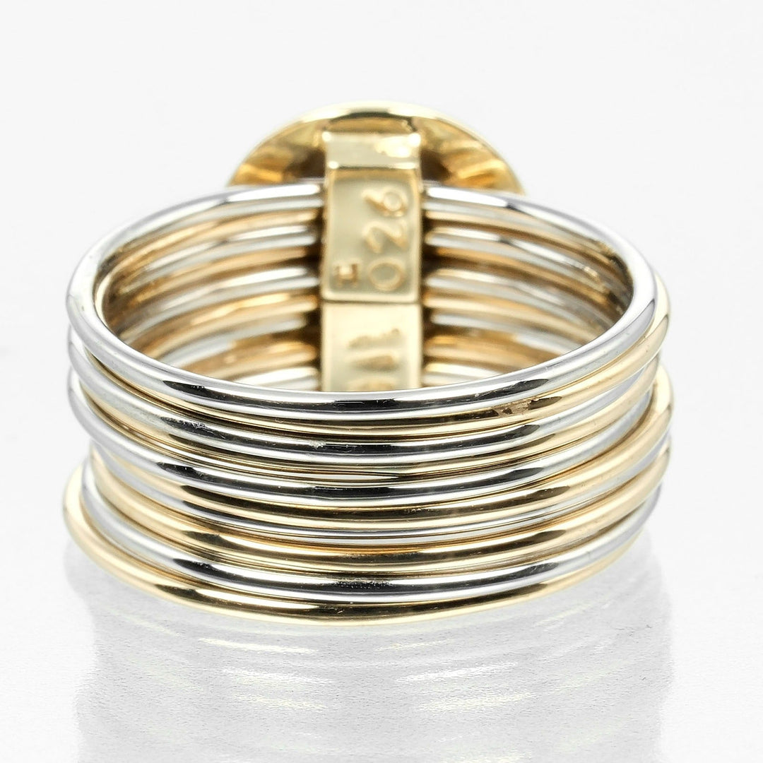 Damiani Ring 18k Yellow Gold , 18k White Gold , Pav Diamonds Silver 10 Link Vintage Women Used Authentic