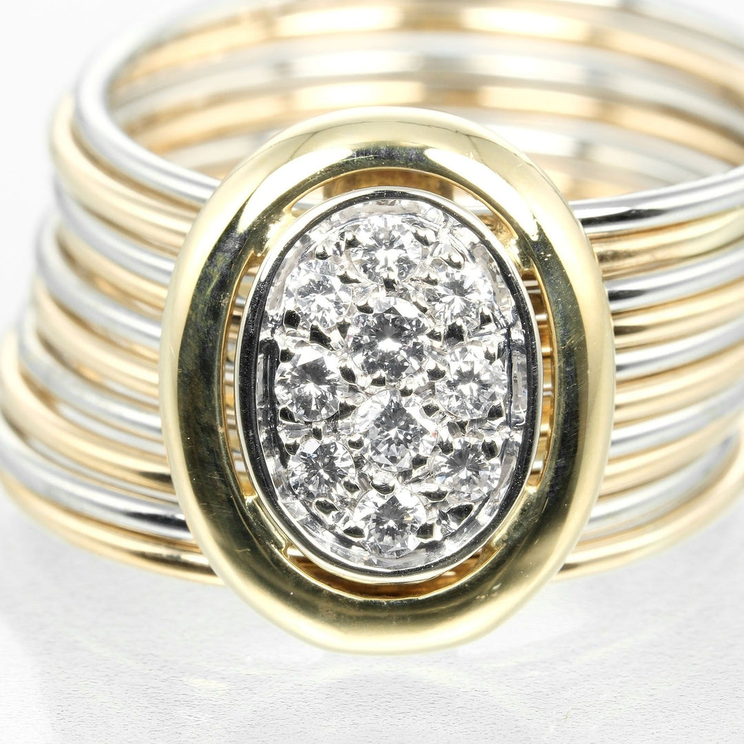 Damiani Ring 18k Yellow Gold , 18k White Gold , Pav Diamonds Silver 10 Link Vintage Women Used Authentic