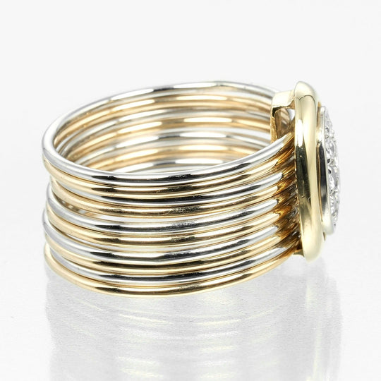 Damiani Ring 18k Yellow Gold , 18k White Gold , Pav Diamonds Silver 10 Link Vintage Women Used Authentic