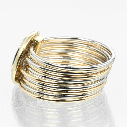 Damiani Ring 18k Yellow Gold , 18k White Gold , Pav Diamonds Silver 10 Link Vintage Women Used Authentic