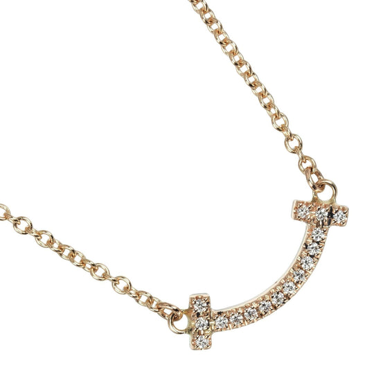 TIFFANY&Co. Necklace K18 pink gold, diamond gold T Smile Mini Women Used Authentic