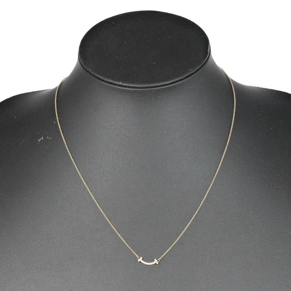 TIFFANY&Co. Necklace K18 pink gold, diamond gold T Smile Mini Women Used Authentic