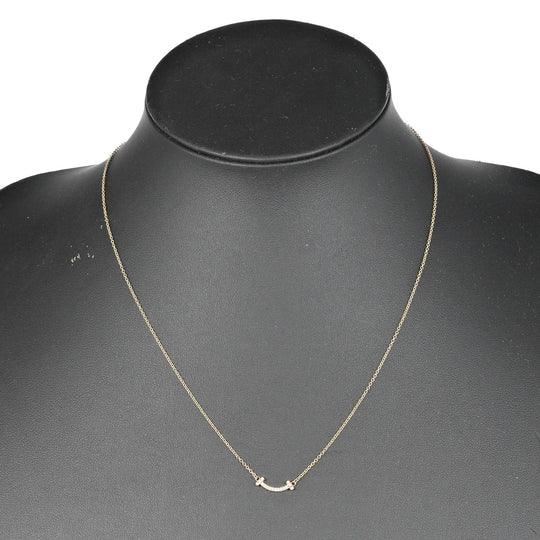 TIFFANY&Co. Necklace K18 pink gold, diamond gold T Smile Mini Women Used Authentic
