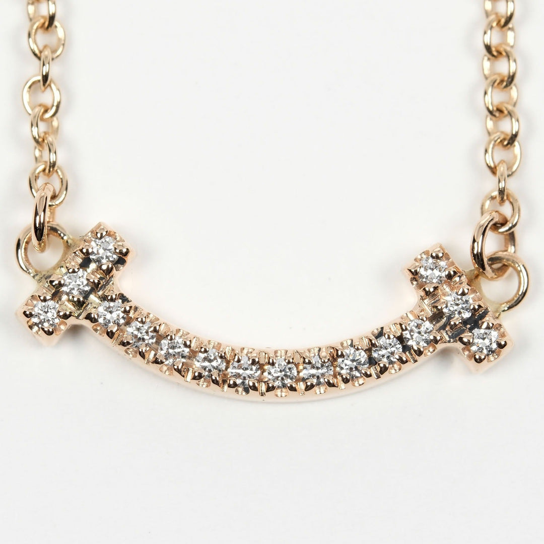 TIFFANY&Co. Necklace K18 pink gold, diamond gold T Smile Mini Women Used Authentic