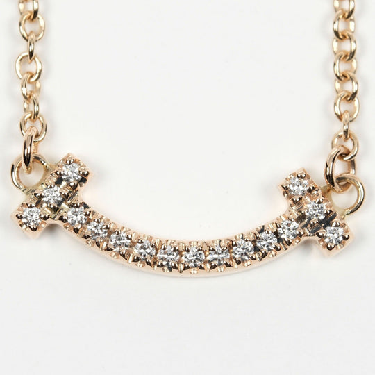 TIFFANY&Co. Necklace K18 pink gold, diamond gold T Smile Mini Women Used Authentic