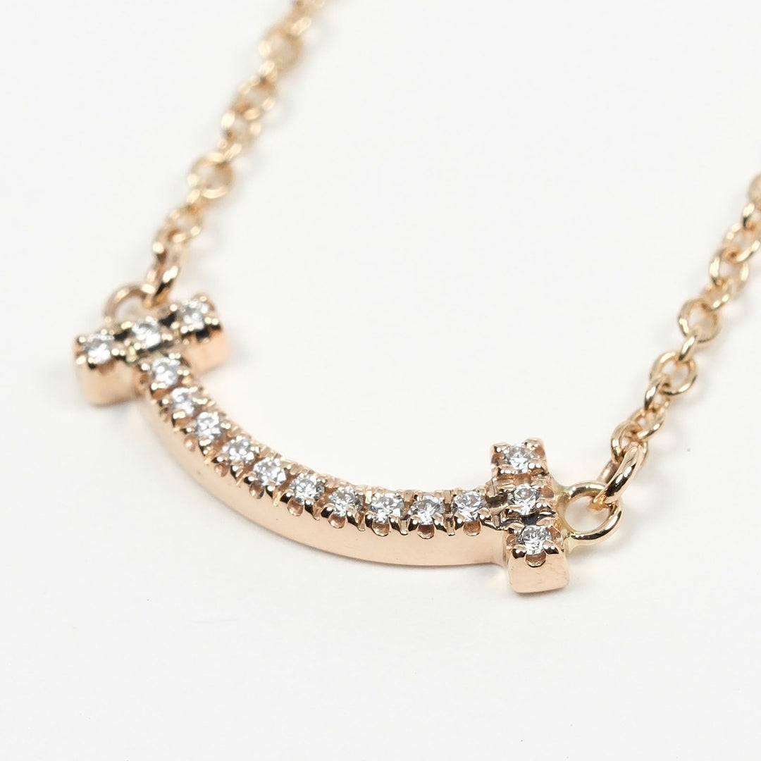 TIFFANY&Co. Necklace K18 pink gold, diamond gold T Smile Mini Women Used Authentic