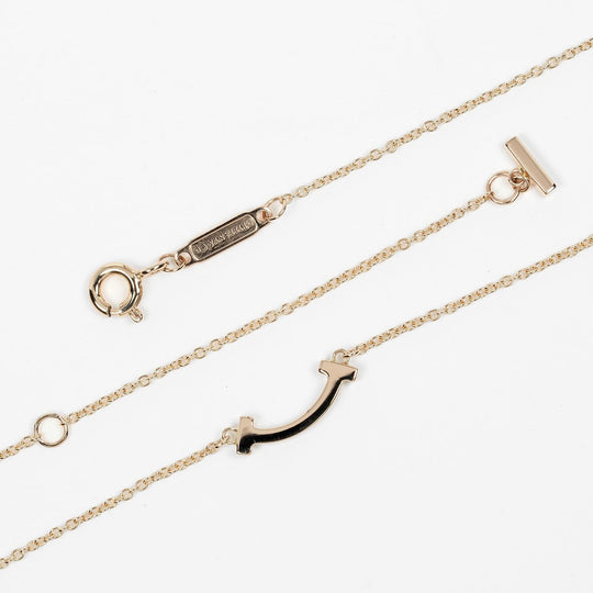 TIFFANY&Co. Necklace K18 pink gold, diamond gold T Smile Mini Women Used Authentic