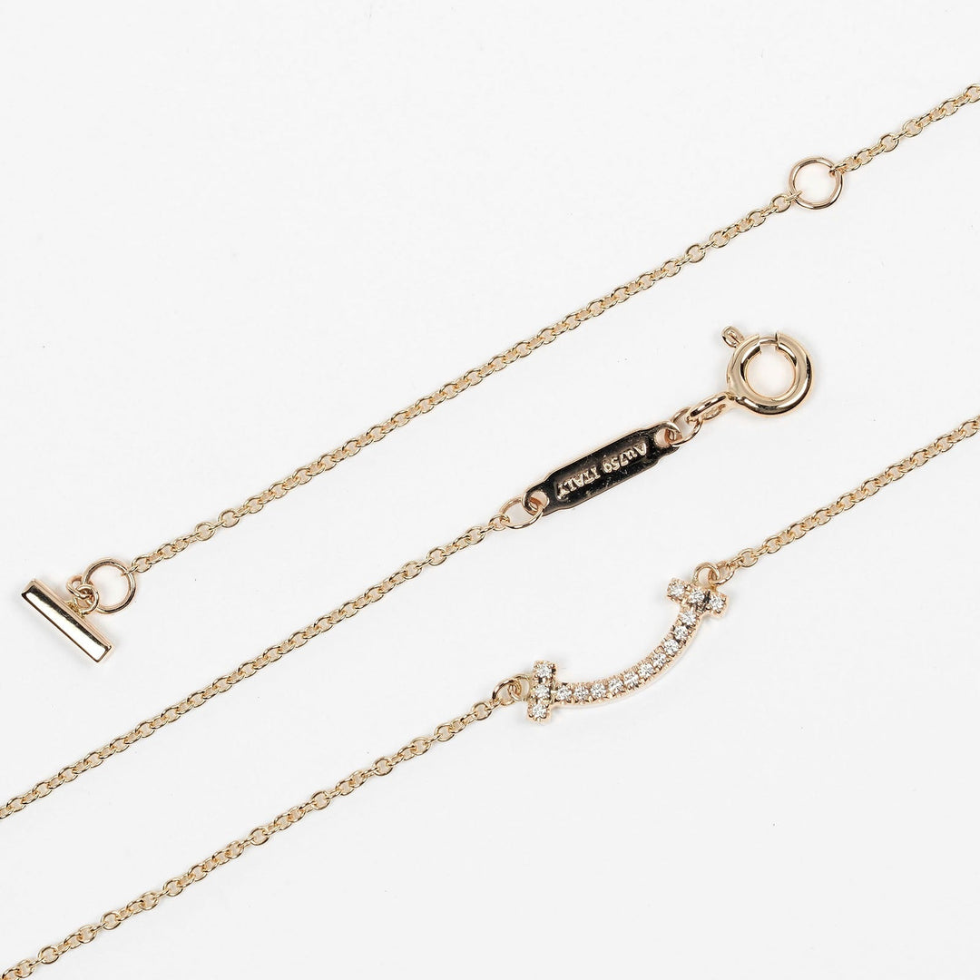 TIFFANY&Co. Necklace K18 pink gold, diamond gold T Smile Mini Women Used Authentic