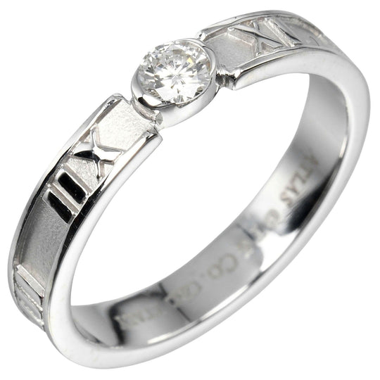 TIFFANY&Co. Ring K18 White Gold, Diamond Silver Atlas Narrow Women Used Authentic