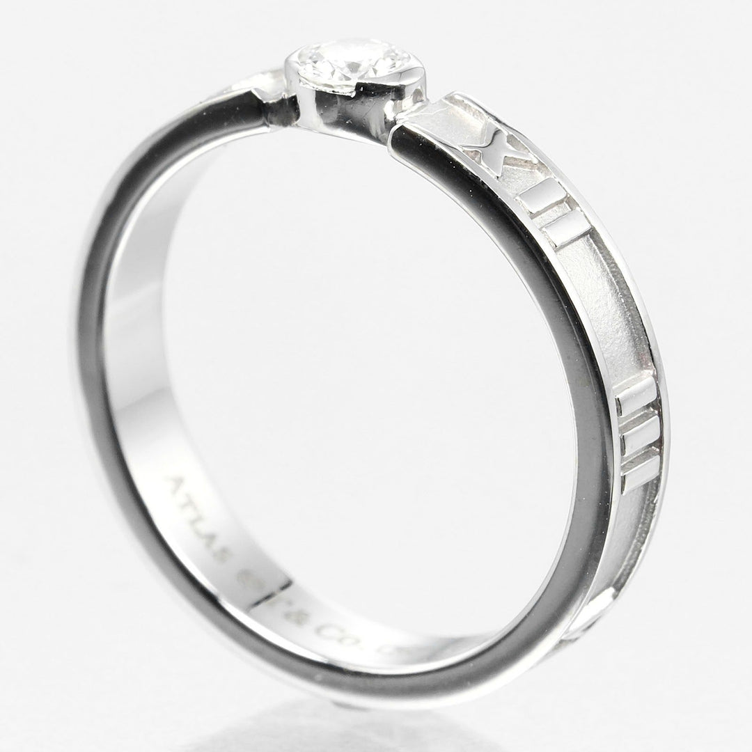 TIFFANY&Co. Ring K18 White Gold, Diamond Silver Atlas Narrow Women Used Authentic