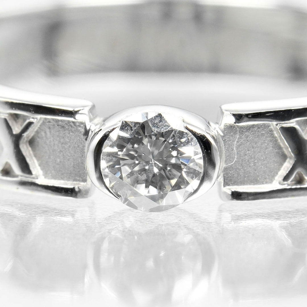 TIFFANY&Co. Ring K18 White Gold, Diamond Silver Atlas Narrow Women Used Authentic