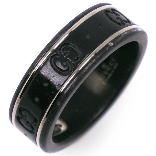 GUCCI Ring K18 White Gold, Corundum black icon GG thin band mens Used Authentic