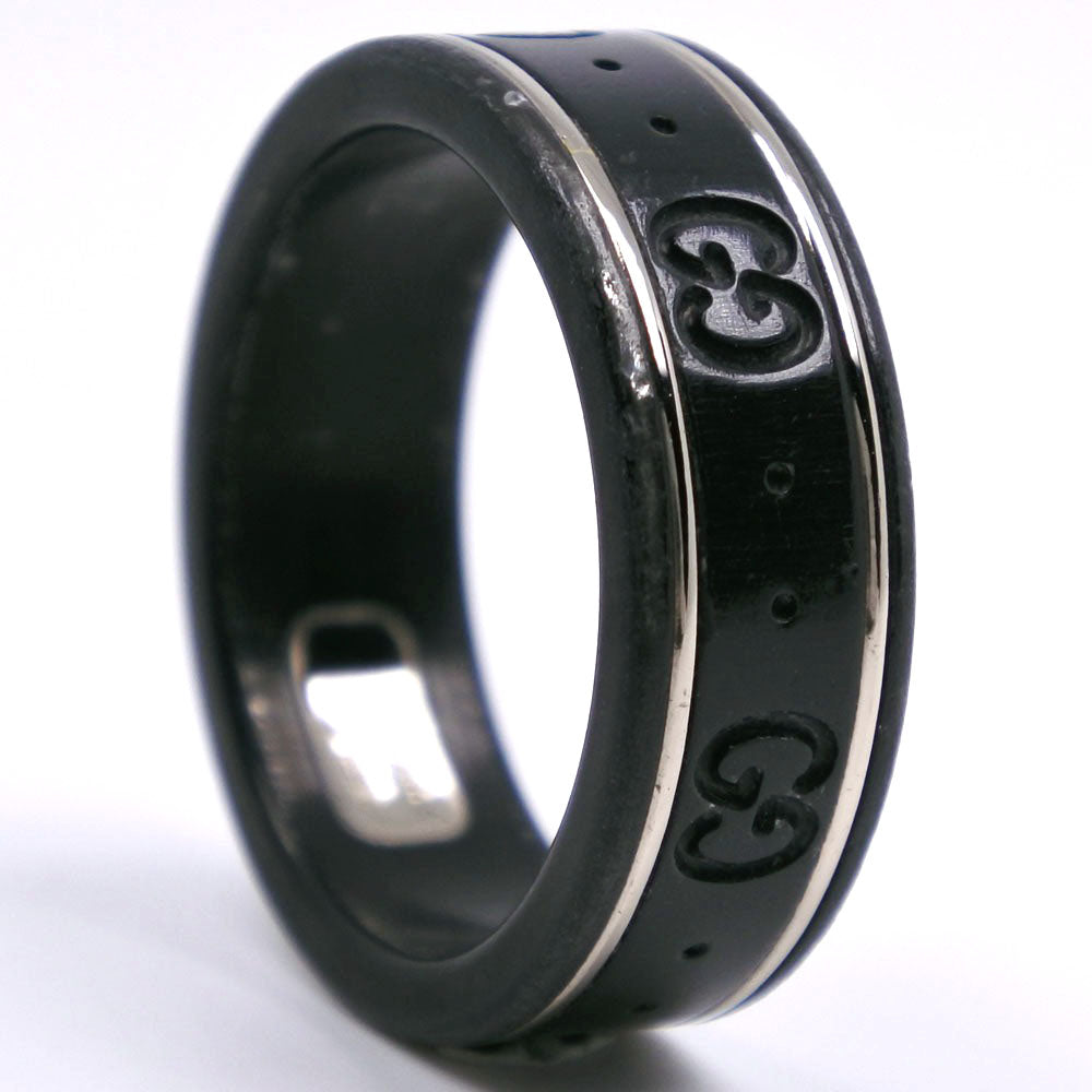 GUCCI Ring K18 White Gold, Corundum black icon GG thin band mens Used Authentic