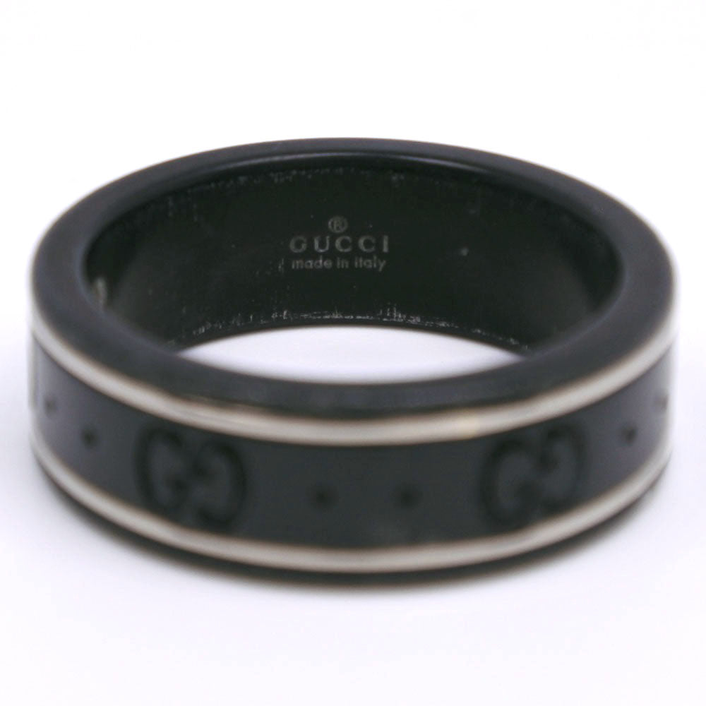 GUCCI Ring K18 White Gold, Corundum black icon GG thin band mens Used Authentic