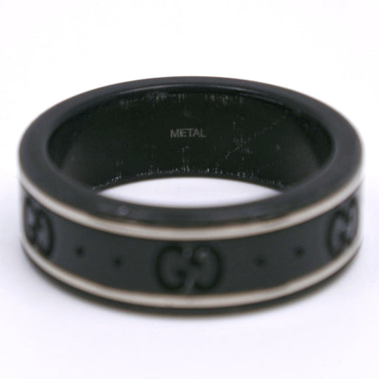 GUCCI Ring K18 White Gold, Corundum black icon GG thin band mens Used Authentic