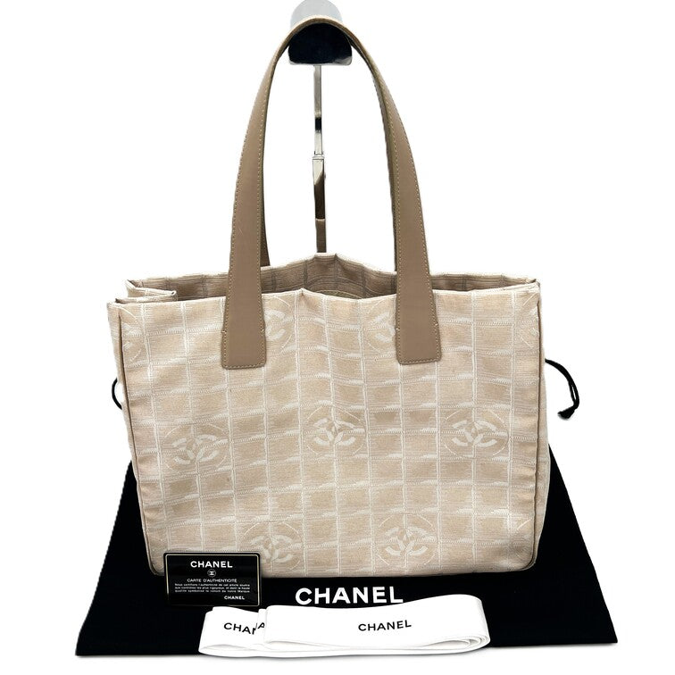 CHANEL Tote Bag A15991 beige New Travel Line MM Women Used Authentic