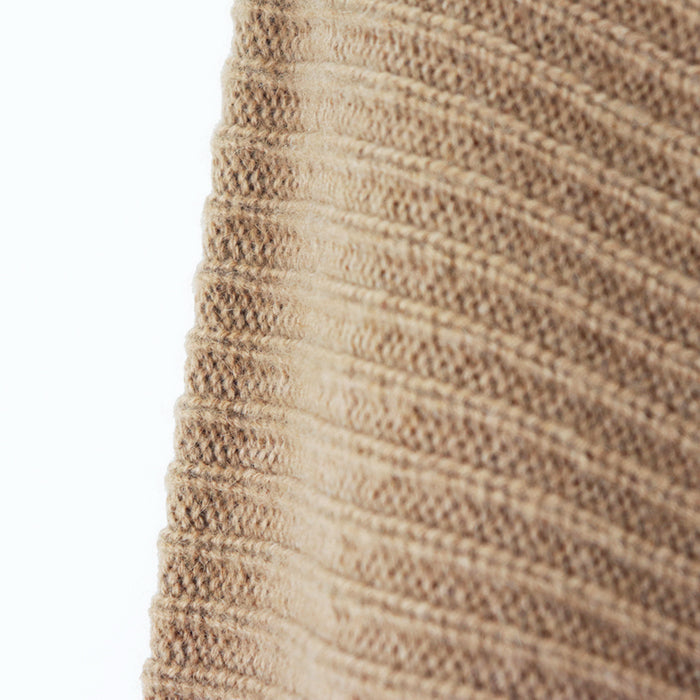 HERMES knit 100% camel deerskin caramel Pullover Sweater Ribbed Tops Long Sleeve Leather piping V-neck knit Women 42 Used Authentic