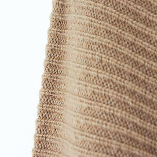 HERMES knit 100% camel deerskin caramel Pullover Sweater Ribbed Tops Long Sleeve Leather piping V-neck knit Women 42 Used Authentic