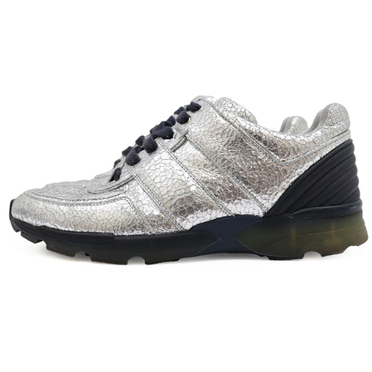 CHANEL sneakers leather Silver navy G31712 mens 42 Used Authentic
