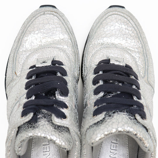 CHANEL sneakers leather Silver navy G31712 mens 42 Used Authentic