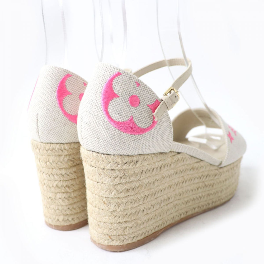 LOUIS VUITTON Sandals canvas Ivoryx pink Espadrilles wedge sandals Star board line 37