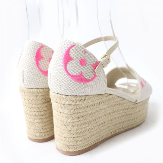 LOUIS VUITTON Sandals canvas Ivoryx pink Espadrilles wedge sandals Star board line 37