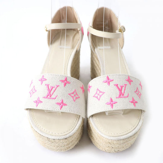 LOUIS VUITTON Sandals canvas Ivoryx pink Espadrilles wedge sandals Star board line 37