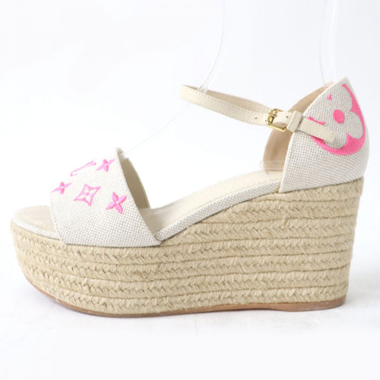 LOUIS VUITTON Sandals canvas Ivoryx pink Espadrilles wedge sandals Star board line 37