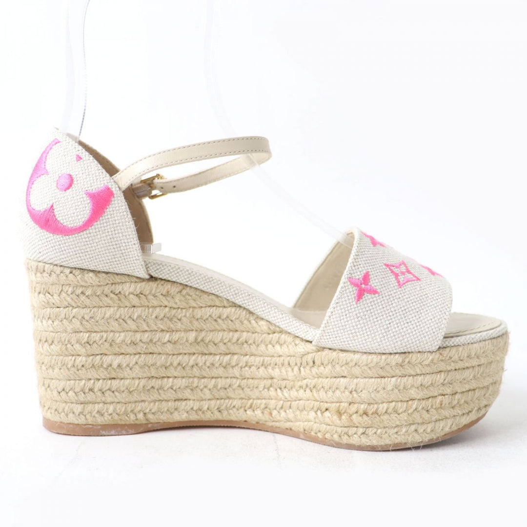 LOUIS VUITTON Sandals canvas Ivoryx pink Espadrilles wedge sandals Star board line 37