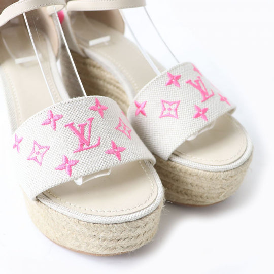 LOUIS VUITTON Sandals canvas Ivoryx pink Espadrilles wedge sandals Star board line 37