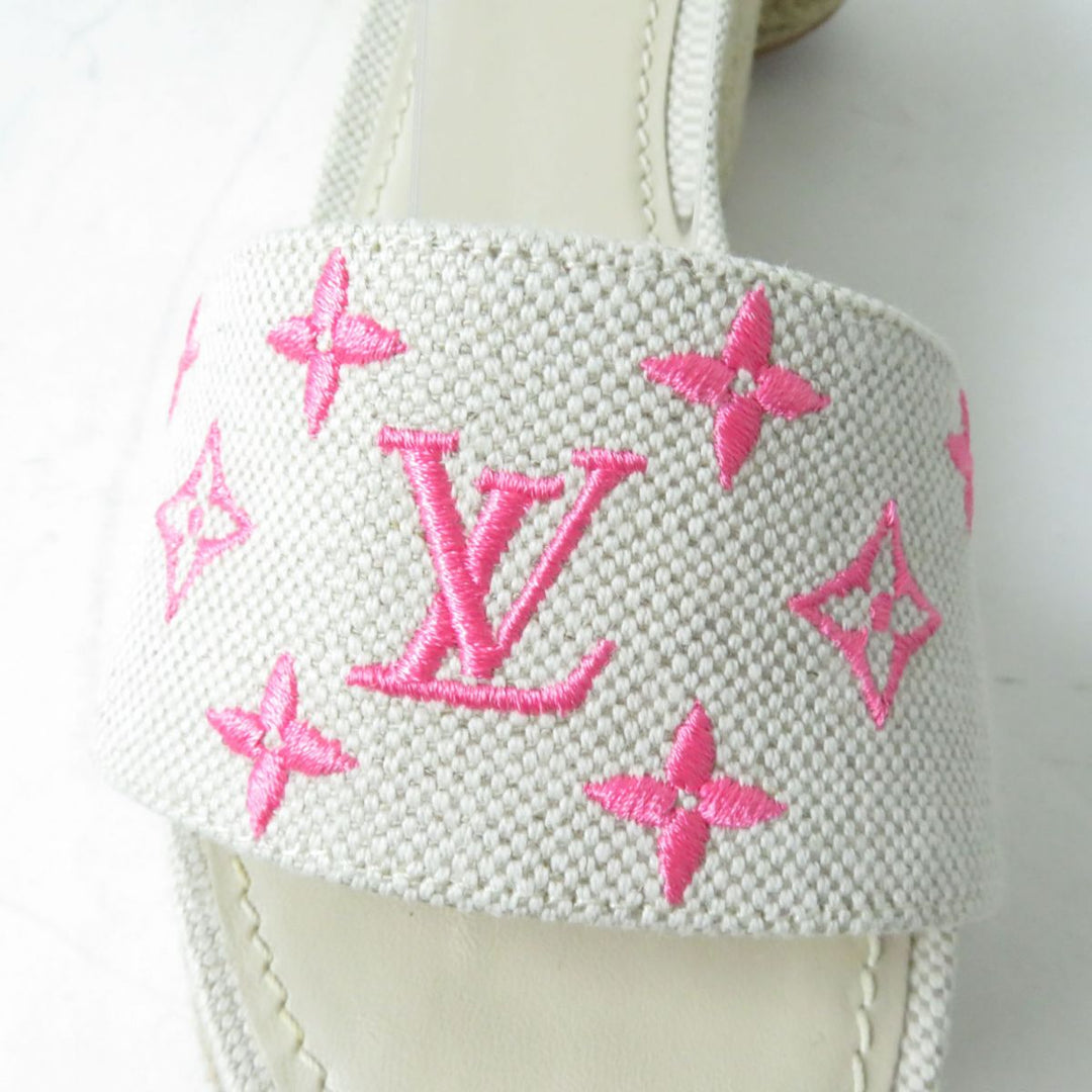 LOUIS VUITTON Sandals canvas Ivoryx pink Espadrilles wedge sandals Star board line 37