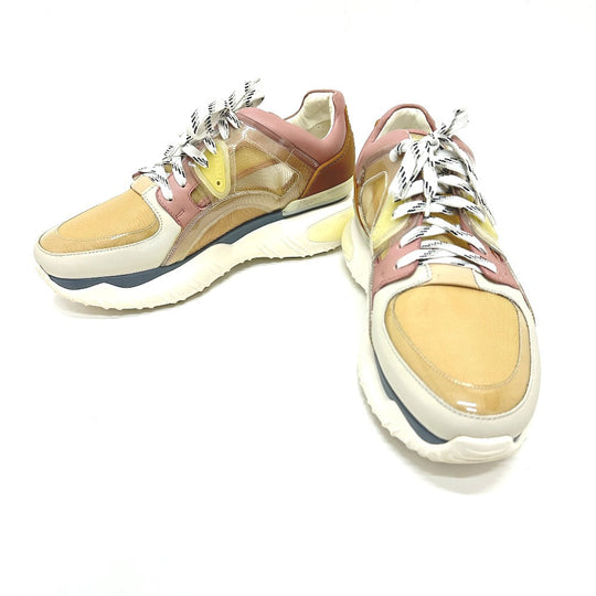 FENDI sneakers 7E1189 canvas White x beige x pink type FF logo shoes mens 6 Used Authentic