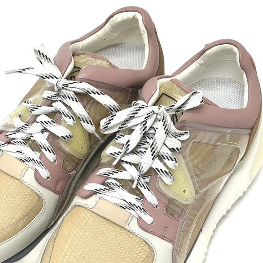 FENDI sneakers 7E1189 canvas White x beige x pink type FF logo shoes mens 6 Used Authentic