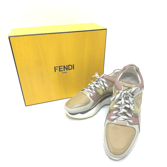 FENDI sneakers 7E1189 canvas White x beige x pink type FF logo shoes mens 6 Used Authentic