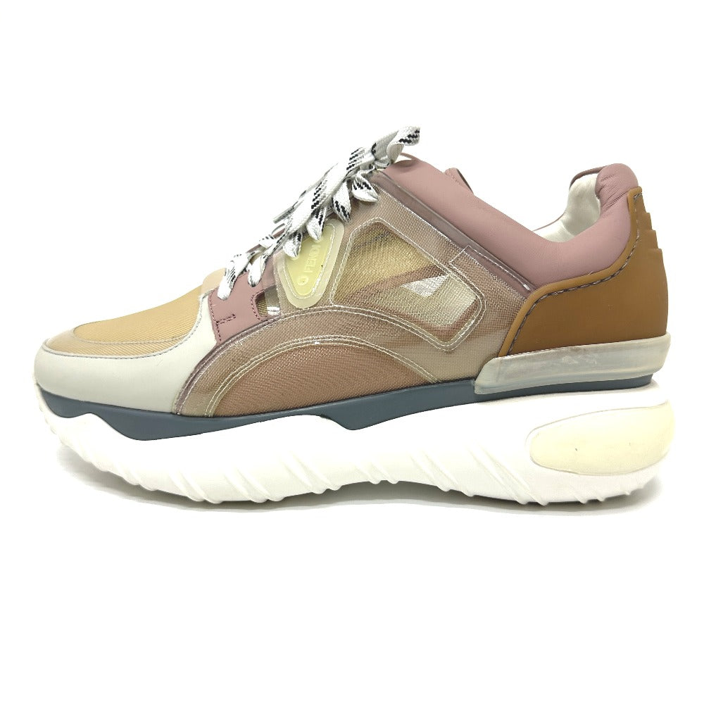 FENDI sneakers 7E1189 canvas White x beige x pink type FF logo shoes mens 6 Used Authentic