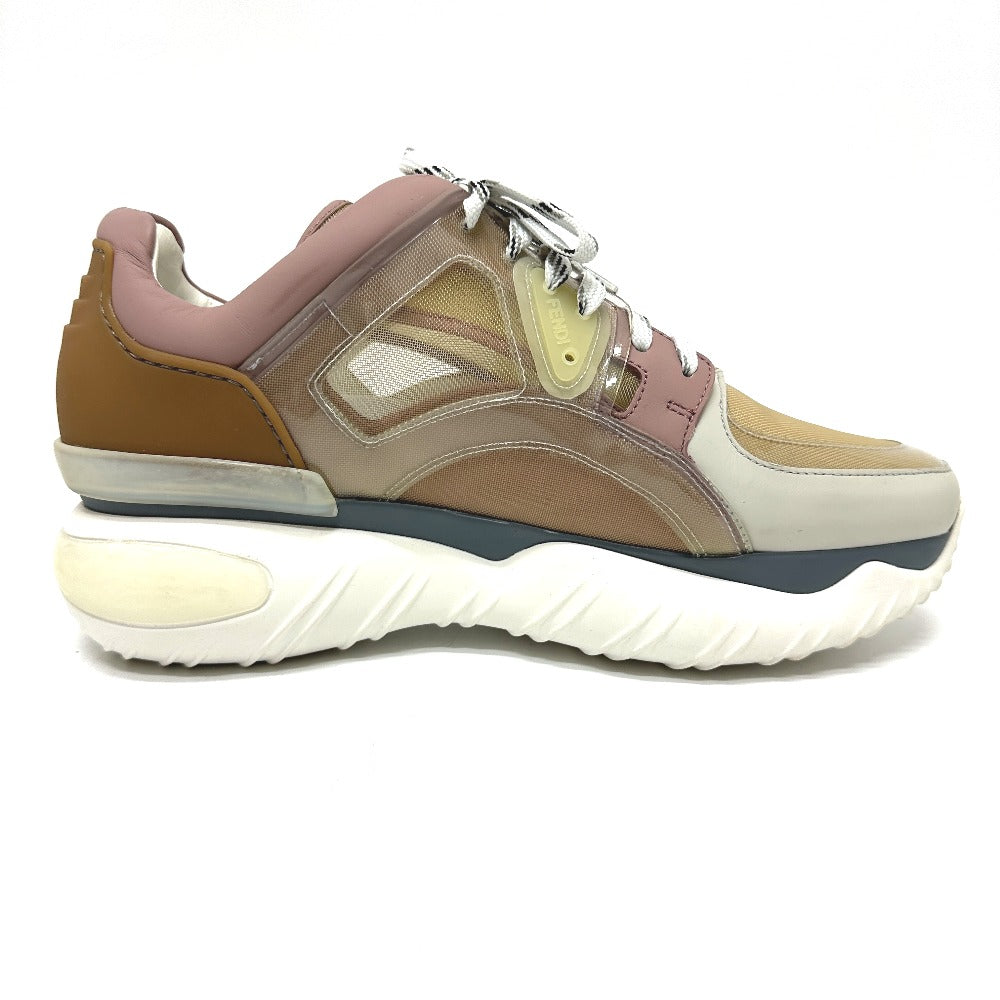 FENDI sneakers 7E1189 canvas White x beige x pink type FF logo shoes mens 6 Used Authentic