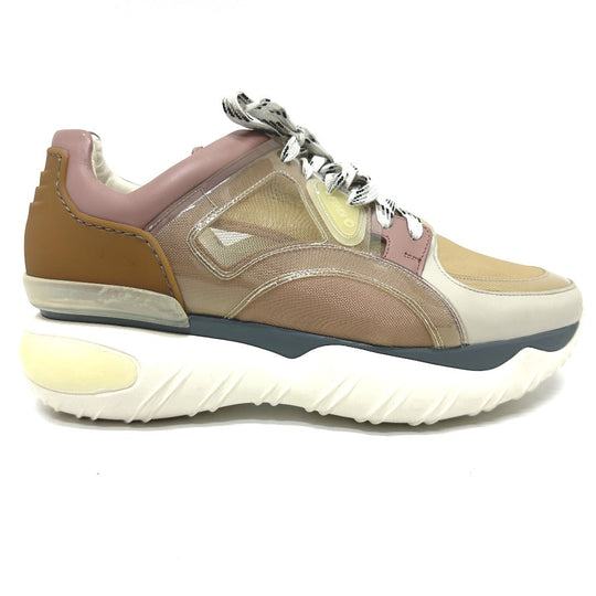 FENDI sneakers 7E1189 canvas White x beige x pink type FF logo shoes mens 6 Used Authentic