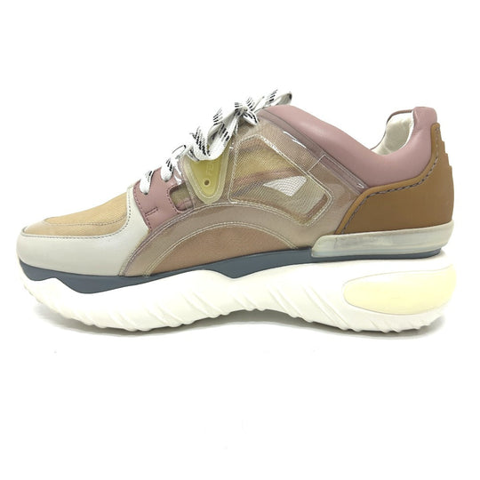 FENDI sneakers 7E1189 canvas White x beige x pink type FF logo shoes mens 6 Used Authentic