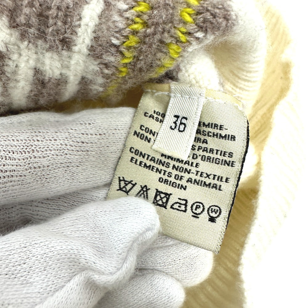 HERMES sweater cashmere White x gray x yellow Collar button border Women 36 Used Authentic