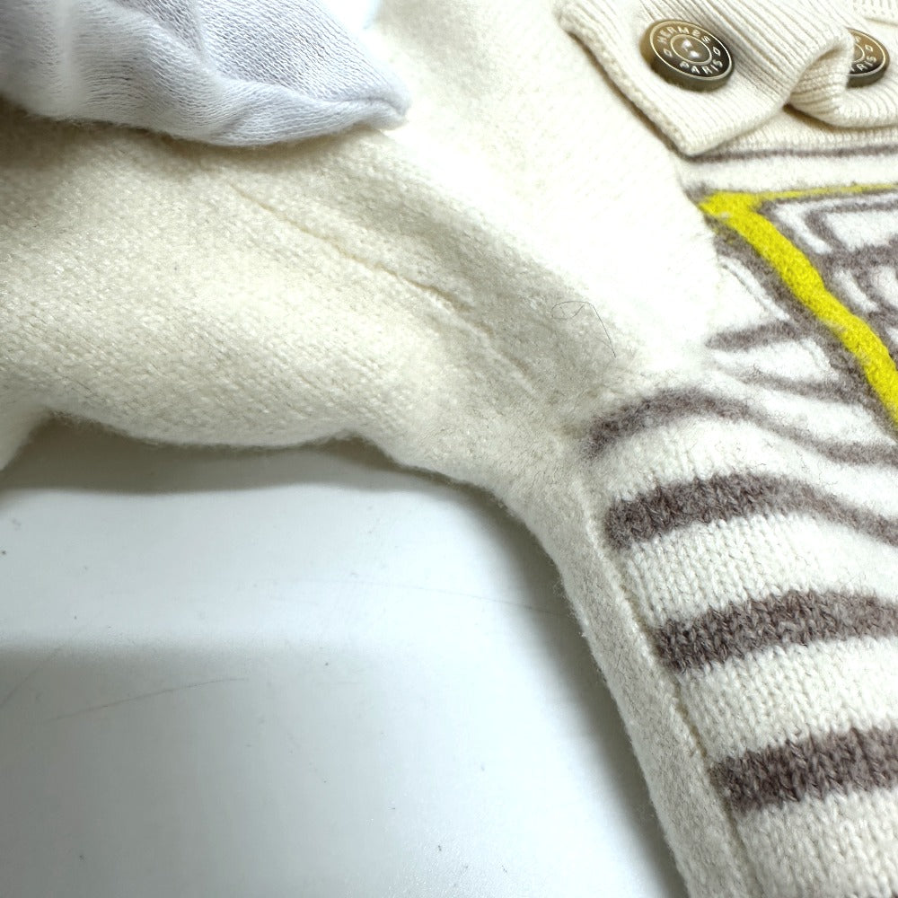 HERMES sweater cashmere White x gray x yellow Collar button border Women 36 Used Authentic