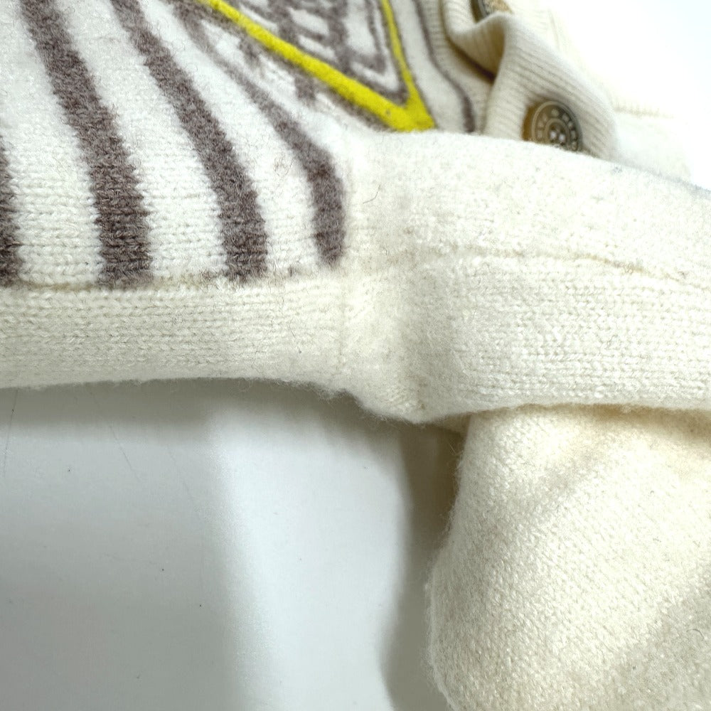 HERMES sweater cashmere White x gray x yellow Collar button border Women 36 Used Authentic