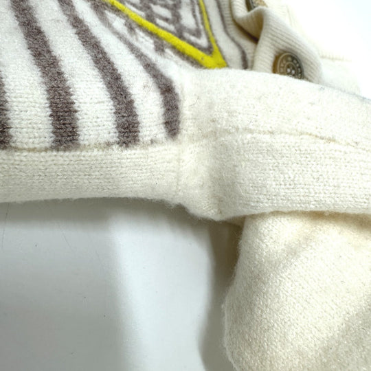 HERMES sweater cashmere White x gray x yellow Collar button border Women 36 Used Authentic