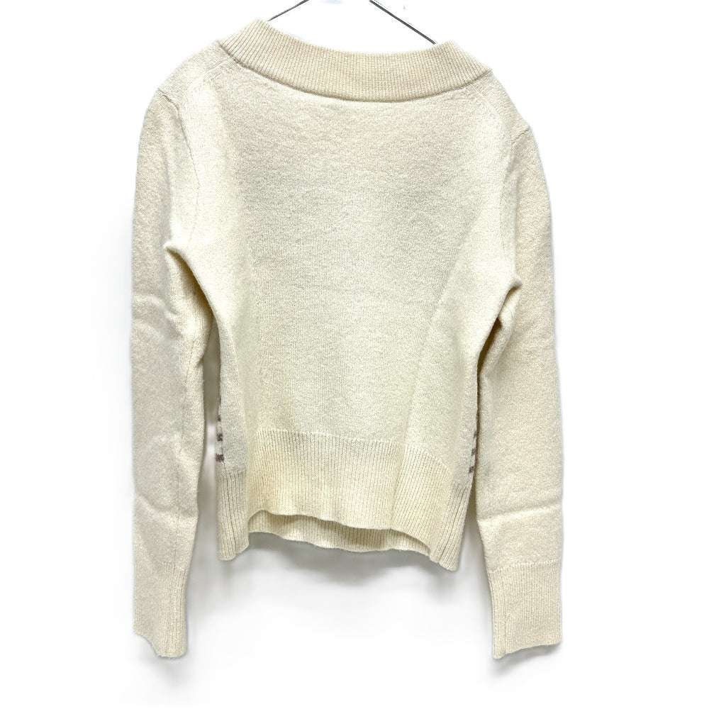 HERMES sweater cashmere White x gray x yellow Collar button border Women 36 Used Authentic