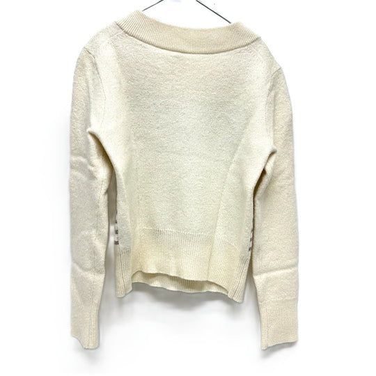 HERMES sweater cashmere White x gray x yellow Collar button border Women 36 Used Authentic