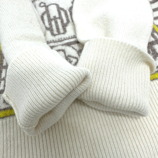 HERMES sweater cashmere White x gray x yellow Collar button border Women 36 Used Authentic
