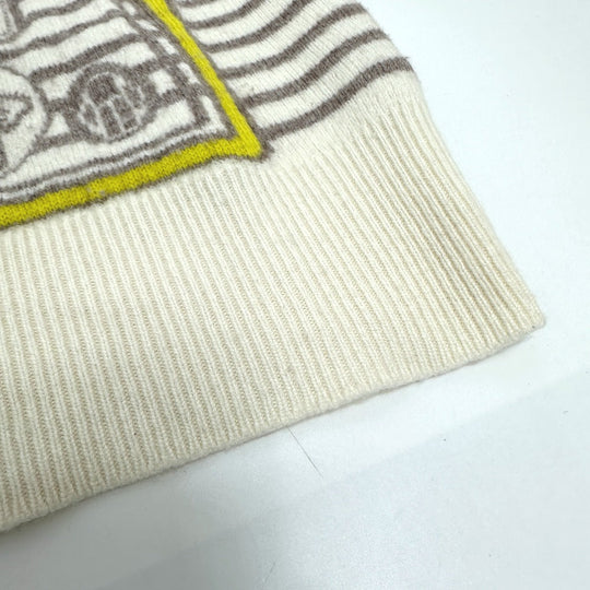 HERMES sweater cashmere White x gray x yellow Collar button border Women 36 Used Authentic
