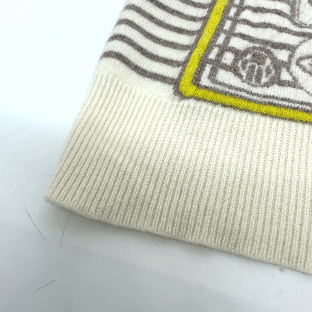 HERMES sweater cashmere White x gray x yellow Collar button border Women 36 Used Authentic