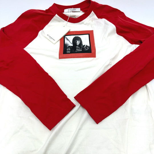 GIVENCHY Long sleeve shirt 17W7269651 cotton Red x white Print embroidery Oversize unisex(Unisex) XXS Used Authentic