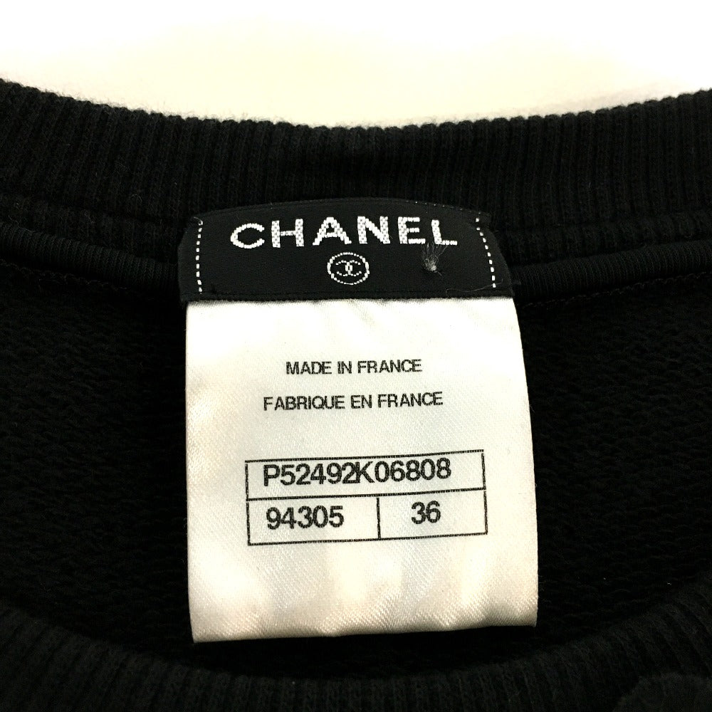 CHANEL sweat P52492 Cotton, Wool Black x blue 15B camellia decoration Shoulder zipper Women 36 Used Authentic